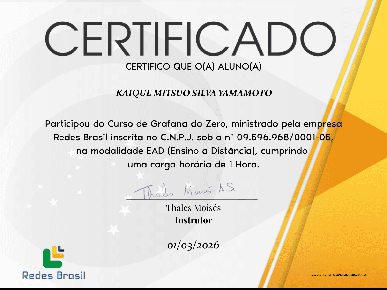Certificado Grafana do Zero - Redes Brasil